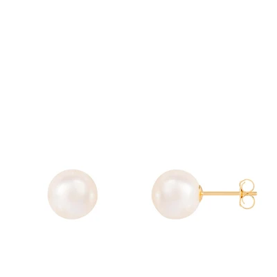 14K Yellow Gold 8mm Japanese Akoya Pearl Stud Earrings