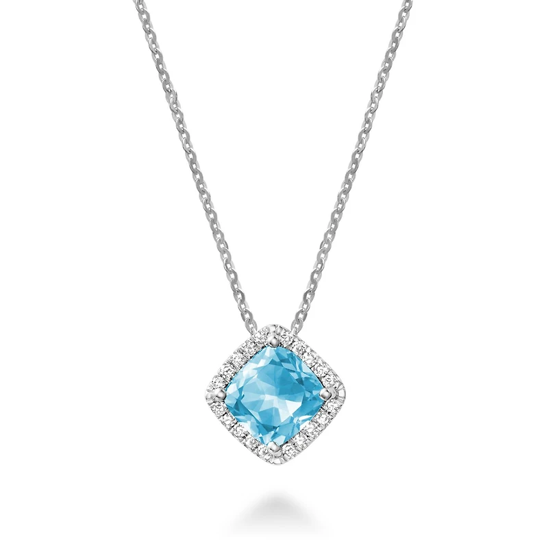 Les Bijoux 10K White Gold Blue Topaz & Diamond Halo Pendant