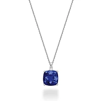 10K White Gold Created Blue Sapphire & Diamond Pendant