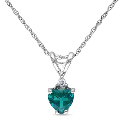 Julianna B 10K White Gold Created Emerald & 0.02CTW Diamond Pendant
