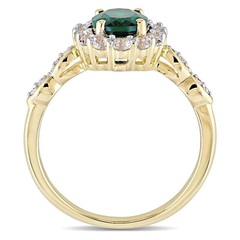 Julianna B 14K Yellow Gold Created Emerald, White Topaz & Diamond Ring