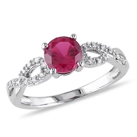 Julianna B 10k White Gold Created Ruby & 0.08CTW Diamond Ring