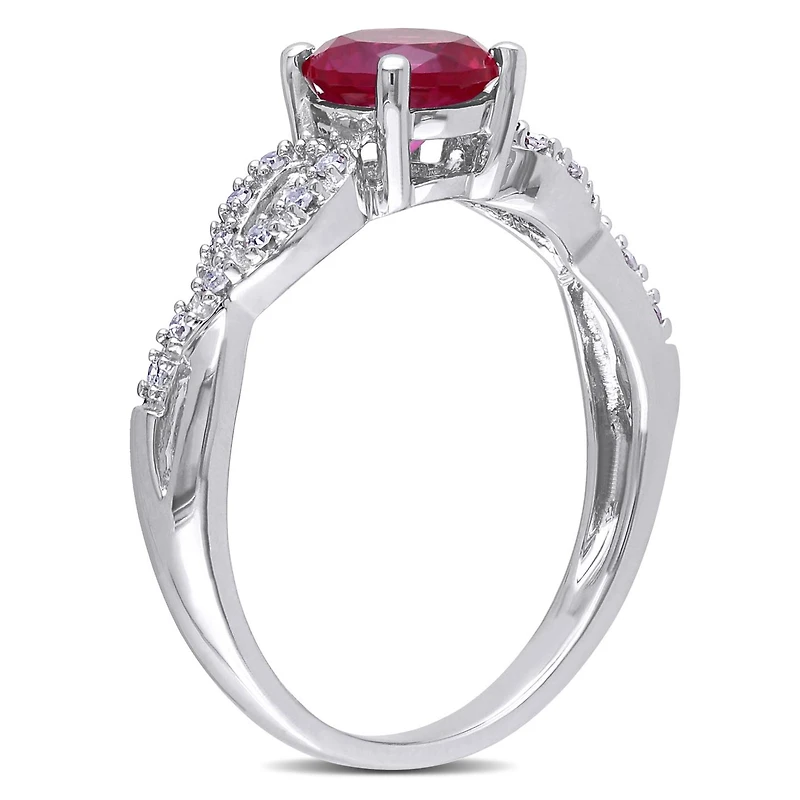 Julianna B 10k White Gold Created Ruby & 0.08CTW Diamond Ring