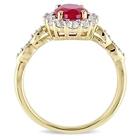 Julianna B 14k Yellow Gold Created Ruby, White Topaz & 0.05CTW Diamond Ring