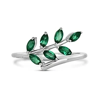 Sterling Silver Created Emerald Leaf Ring