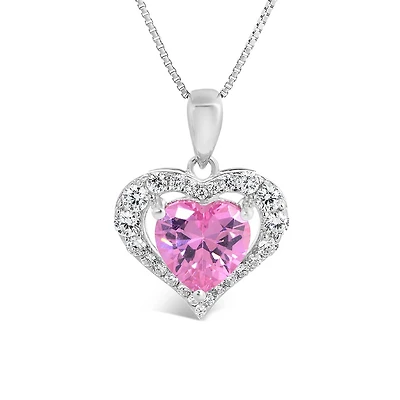 Sterling Silver Created Pink & Created White Sapphire Heart Pendant