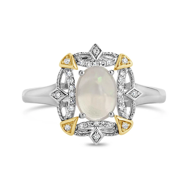 Sterling Silver with 10K Yellow Opal & 0.10CTW Diamond Ring