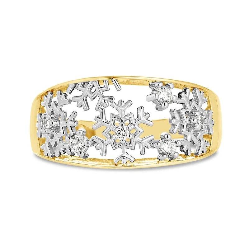 10K Yellow Gold Cubic Zirconia Snowflake Ring