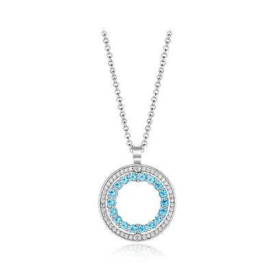 Sterling Silver Blue & White Topaz Circle Pendant