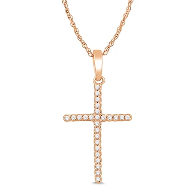 10K Rose Gold 0.05CTW Diamond Cross Pendant