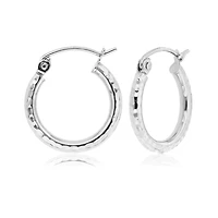 10K White Gold 2X10mm Diamond Cut Hoop Earrings