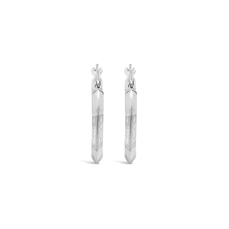 10K White Gold Diamond Cut Oval Hoop Earrings