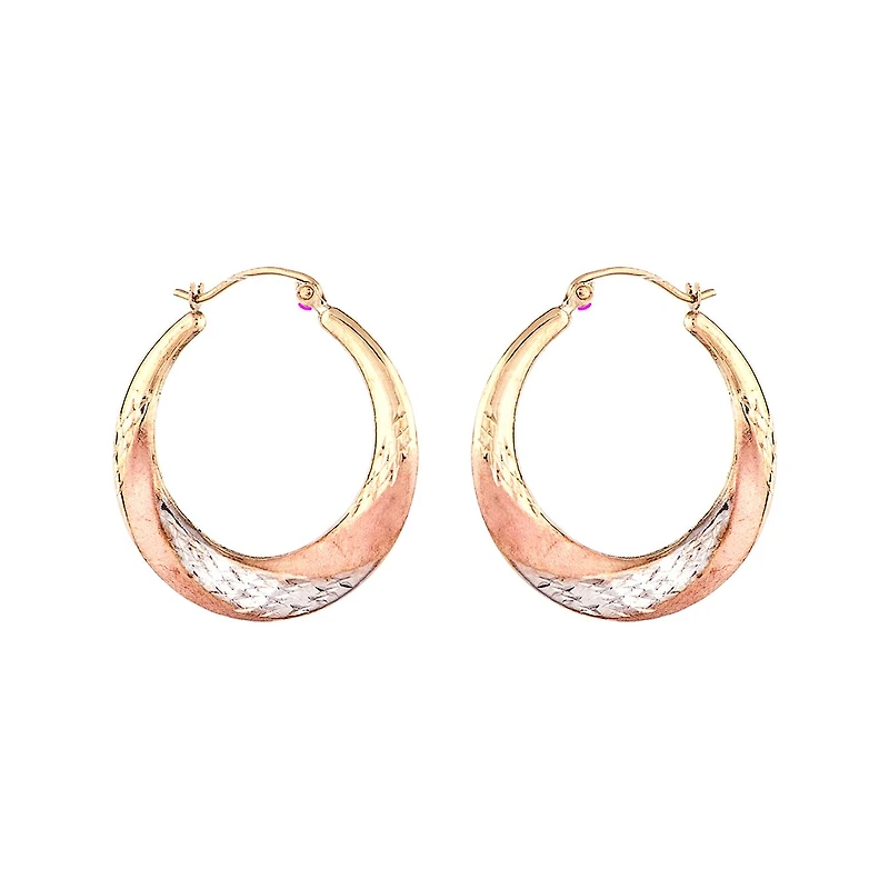10K Tri-Colour Gold Diamond Cut Hoop Earrings