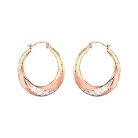 10K Tri-Colour Gold Diamond Cut Hoop Earrings