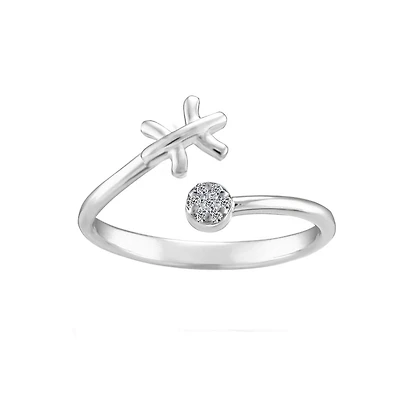 Sterling Silver Diamond Pisces Zodiac Ring - Size 8