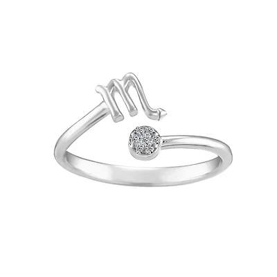 Sterling Silver Diamond Scorpio Zodiac Ring - Size 6