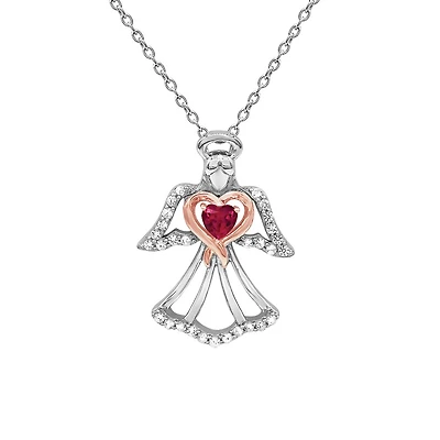 Sterling Silver & 10K Rose Gold Created Ruby & Created White Sapphire Necklace
