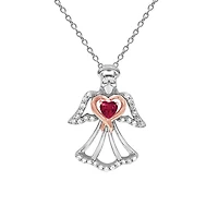 Sterling Silver & 10K Rose Gold Created Ruby & Created White Sapphire Necklace