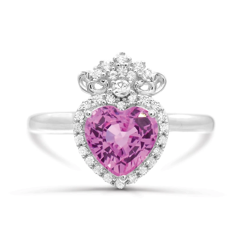 Sterling Silver Created Pink Sapphire & Created White Sapphire Ring