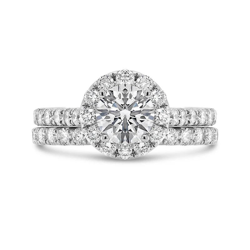 14K White Gold Lab Grown 2.25CTW Diamond Round Halo Bridal Set
