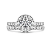 14K White Gold Lab Grown 2.25CTW Diamond Round Halo Bridal Set