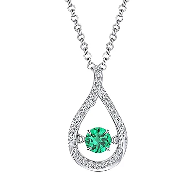 Sterling Silver Emerald & Cubic Zirconia Dancing Pendant