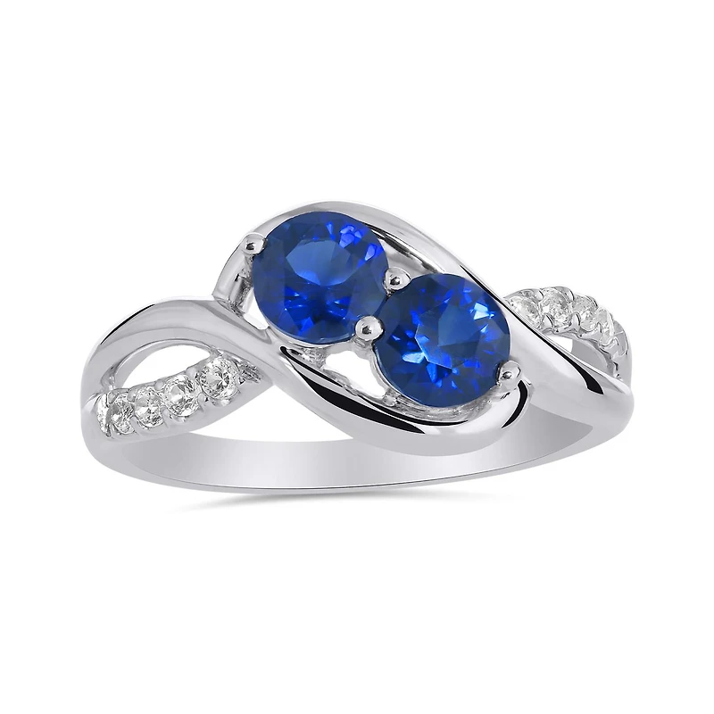 Sterling Silver Created Sapphire & Created White Sapphire Ring