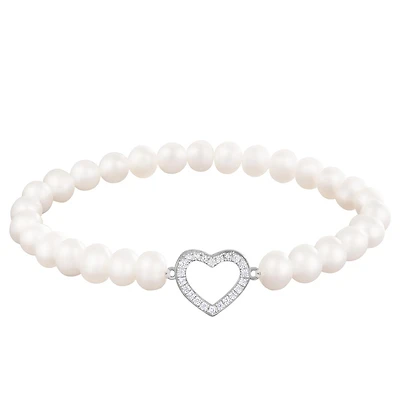 Sterling Silver 6-7mm Freshwater Pearl & Cubic Zirconia Bracelet