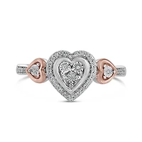 Sterling Silver & 10K Rose Gold Heart 0.11CTW Diamond Ring