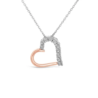 Sterling Silver 10K Rose Gold Heart 0.03CTW Diamond Pendant