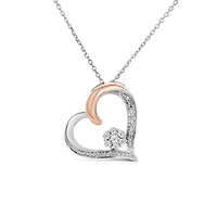 Sterling Silver & 10K Rose Gold 0.04CTW Diamond Heart Pendant