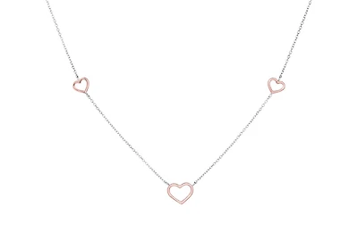 10K Rose and White Gold 17" 3 Stations Open Heart Necklace