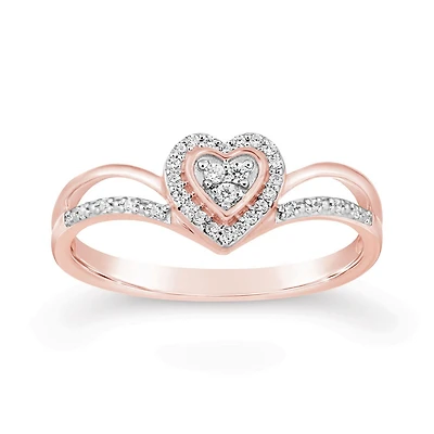 10K Rose Gold 0.10CTW Diamond Heart Ring