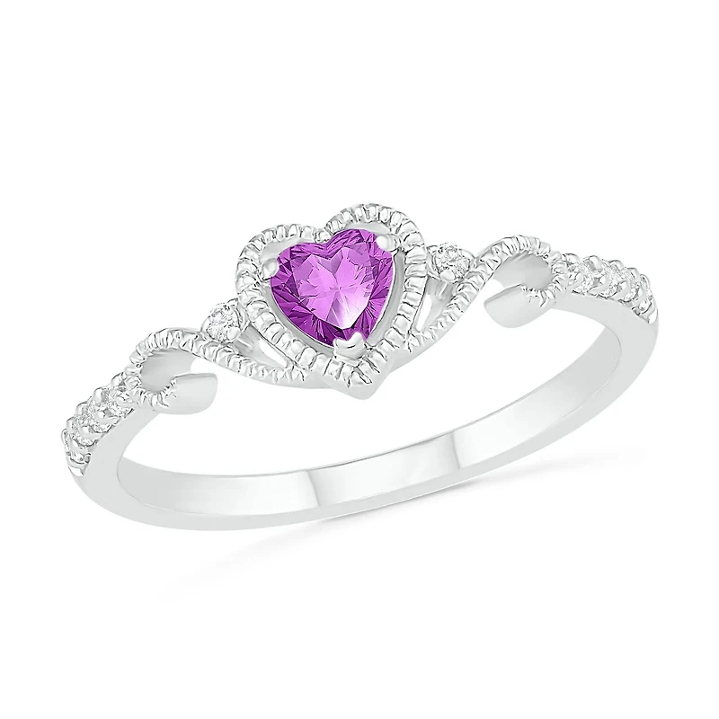 Sterling Silver Amethyst & 0.10CTW Diamond Ring