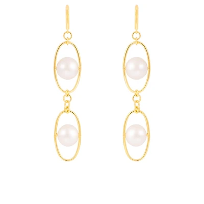 Sterling Silver 10K Yellow Gold Plated 11-12mm Freshwater Pearl Earrings
