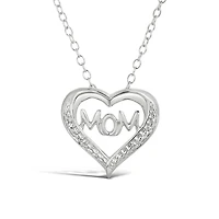 Sterling Silver 0.01CTW Diamond Mom Heart Pendant