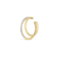 10K Yellow and White Gold Two Tubes Diamond-Cut Cuff Earring