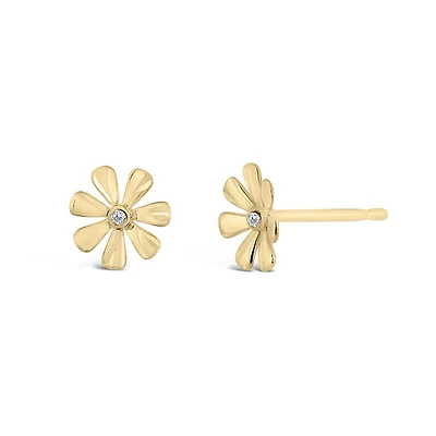 10K Yellow Gold Cubic Zirconia Flower Stud Earrings