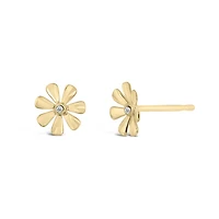 10K Yellow Gold Cubic Zirconia Flower Stud Earrings
