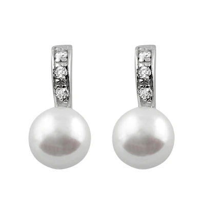 Sterling Silver 8.5-9mm Freshwater Pearls and Cubic Zirconia Earrings