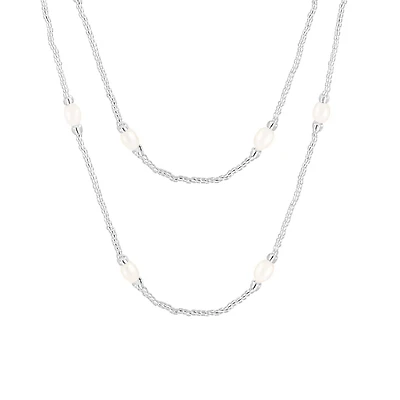 36" Endless 7-8mm Freshwater Pearl Necklace with Glass Beads