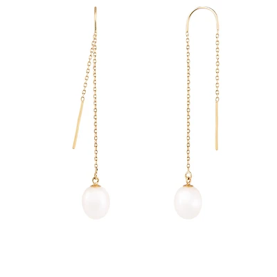 14K Yellow Gold 7.5-8mm White Freshwater Pearl Earrings