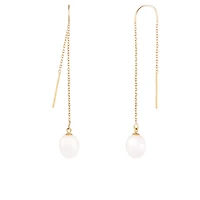 14K Yellow Gold 7.5-8mm White Freshwater Pearl Earrings