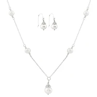Sterling Silver White Freshwater Pearl 18" Necklace and Earrings Set