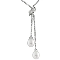 Sterling Silver 7-8mm Freshwater Pearls and Cubic Zirconia 16" Necklace