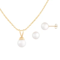 14K Yellow Gold 7-7.5mm Freshwater Pearl 2 Piece Pendant and Earring Set