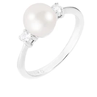 Sterling Silver 7-8mm Freshwater Pearl and Cubic Zirconia Ring
