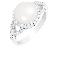 Sterling Silver 9-10mm Freshwater Pearl and Cubic Zirconia Ring
