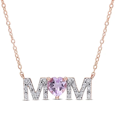 Julianna B Rose Plated Sterling Silver Amethyst & 0.10ctw Diamond Mom Pendant