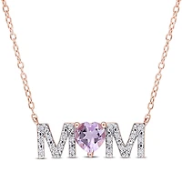 Julianna B Rose Plated Sterling Silver Amethyst & 0.10ctw Diamond Mom Pendant
